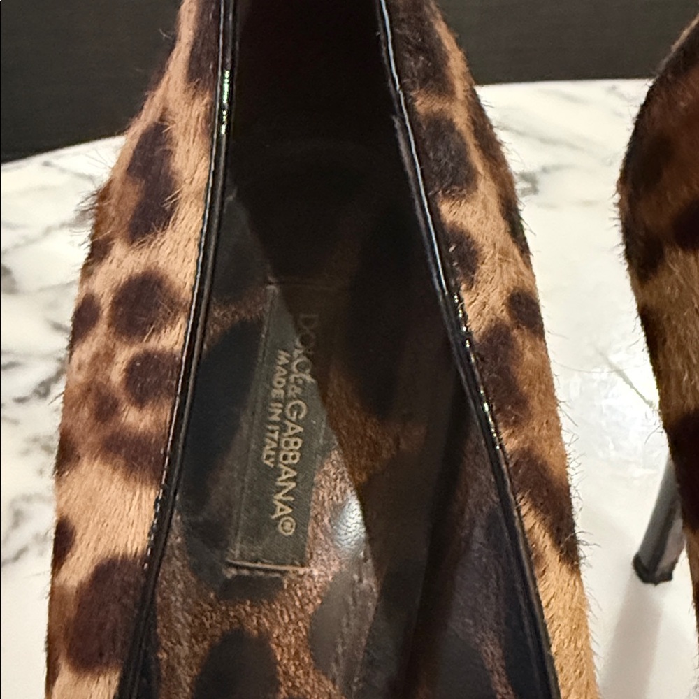 Dolce & Gabbana Brown Leopard Pony Hair Print Heels - Picture 2 of 5